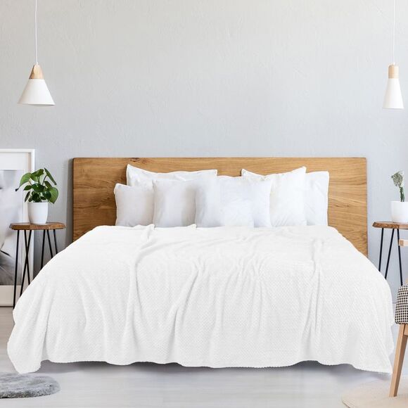Flannel Fleece Bed Blankets Microfiber Plush 330GSM 66"x90" White - Picture 3 of 6